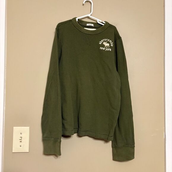 Abercrombie Kids Boys Cotton Vintage Muscle Long Sleeve Waffle Green Shirt XL - Picture 1 of 4